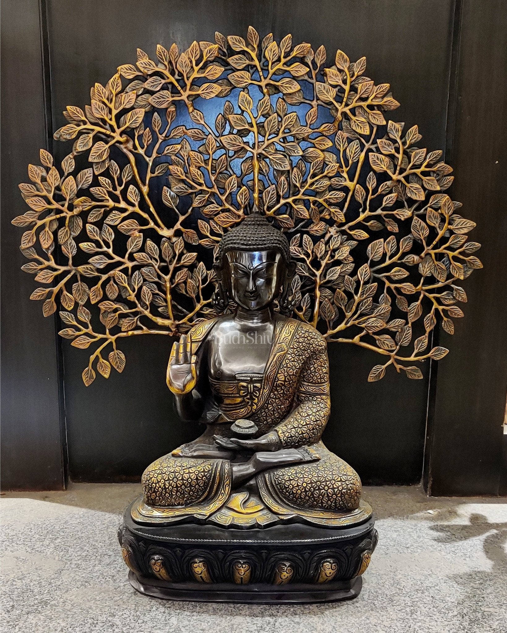 Buddha Brass statue with Bodhi tree 25 inches