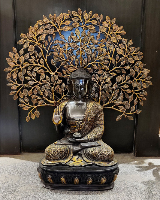 Buddha Brass statue with Bodhi tree 25 inches