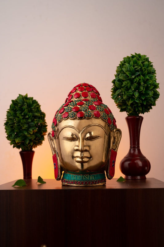 Brass Buddha head statue  - 11.5 Inches