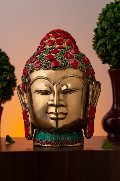 Brass Buddha head statue  - 11.5 Inches