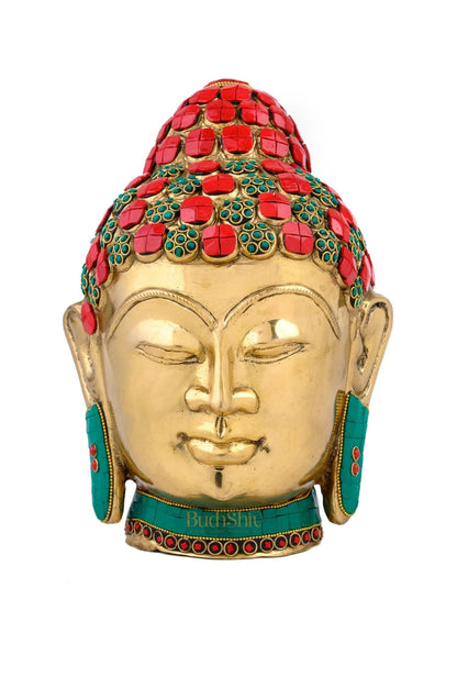 Brass Buddha Head/ face table accent 11.5 Inches
