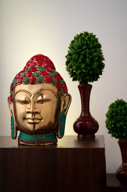 Brass Buddha Head/ face table accent 11.5 Inches