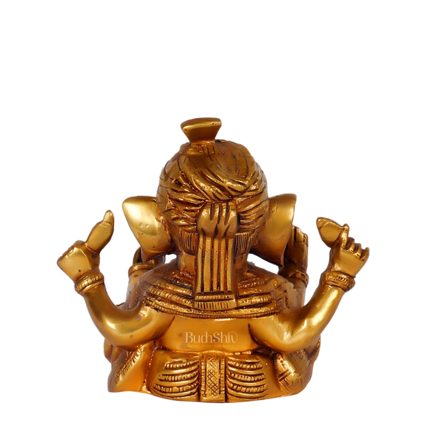 BudhShiv Ganesha Brass Idol Wearing pagdi/ Turban Unique Idol for Home Temple/Study Table/ Living Room / Gifting ( Golden)