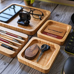 Woodensure Premium Wooden Desk Tray Organizer Set of 4 for Employees, Clients, Executives & Corporate Gifts