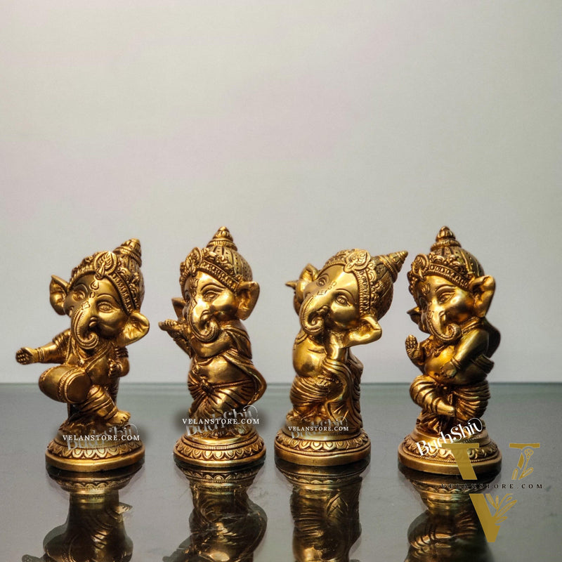 Buy Baby Ganesha Brass Idol Set of 4 - Golden | BudhShiv
