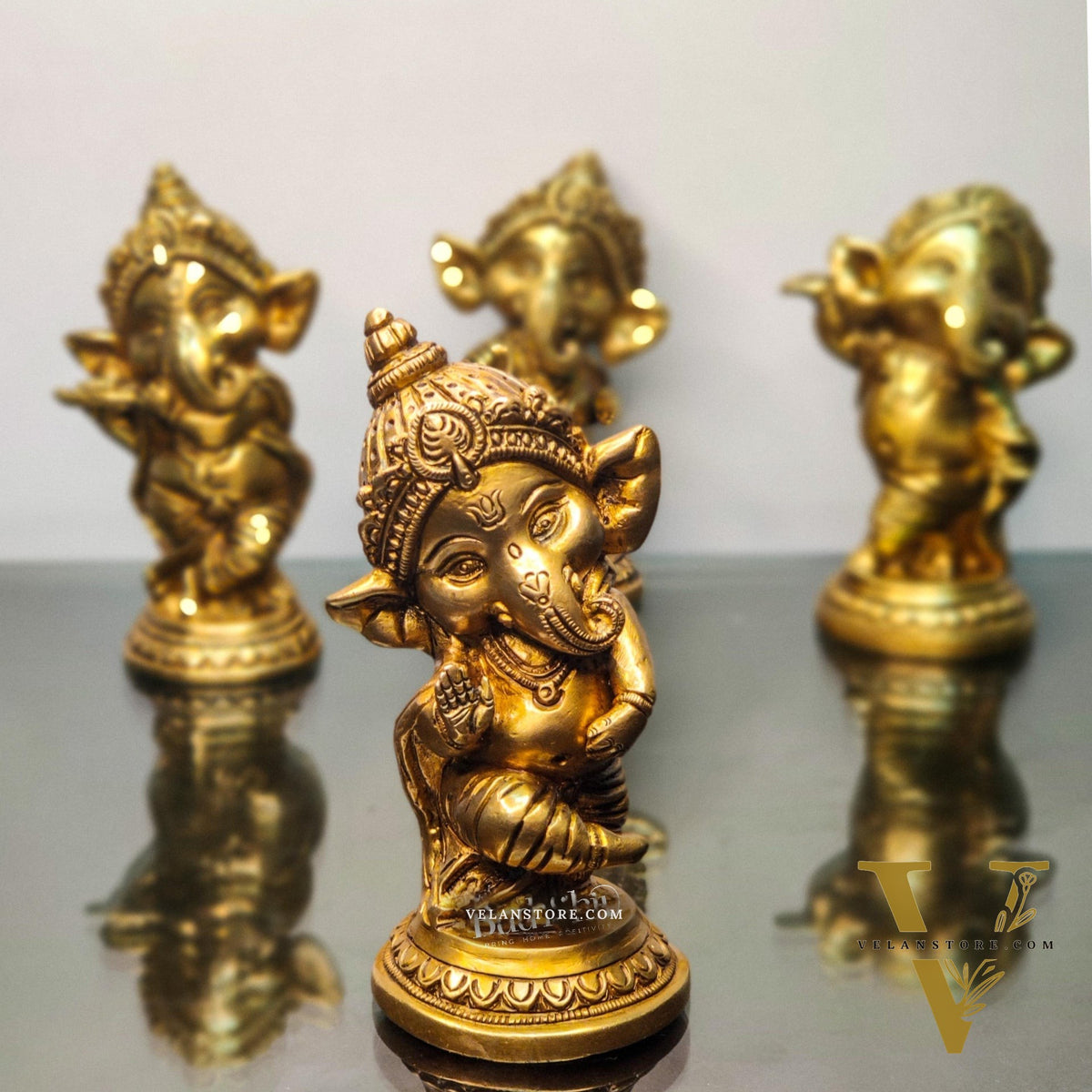 Buy Baby Ganesha Brass Idol Set of 4 - Golden | BudhShiv