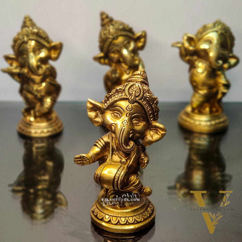 Buy Baby Ganesha Brass Idol Set of 4 - Golden | BudhShiv