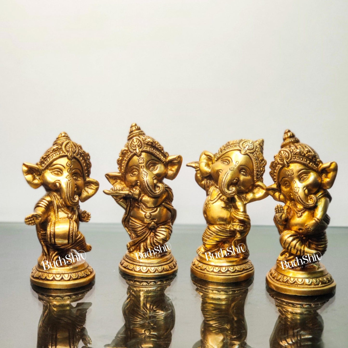 Buy Baby Ganesha Brass Idol Set of 4 - Golden | BudhShiv