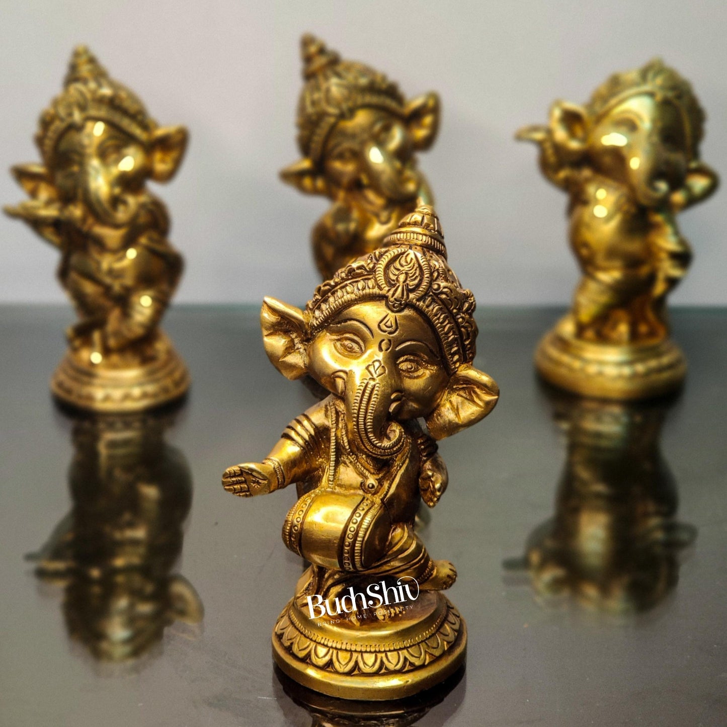 Buy Baby Ganesha Brass Idol Set of 4 - Golden | BudhShiv