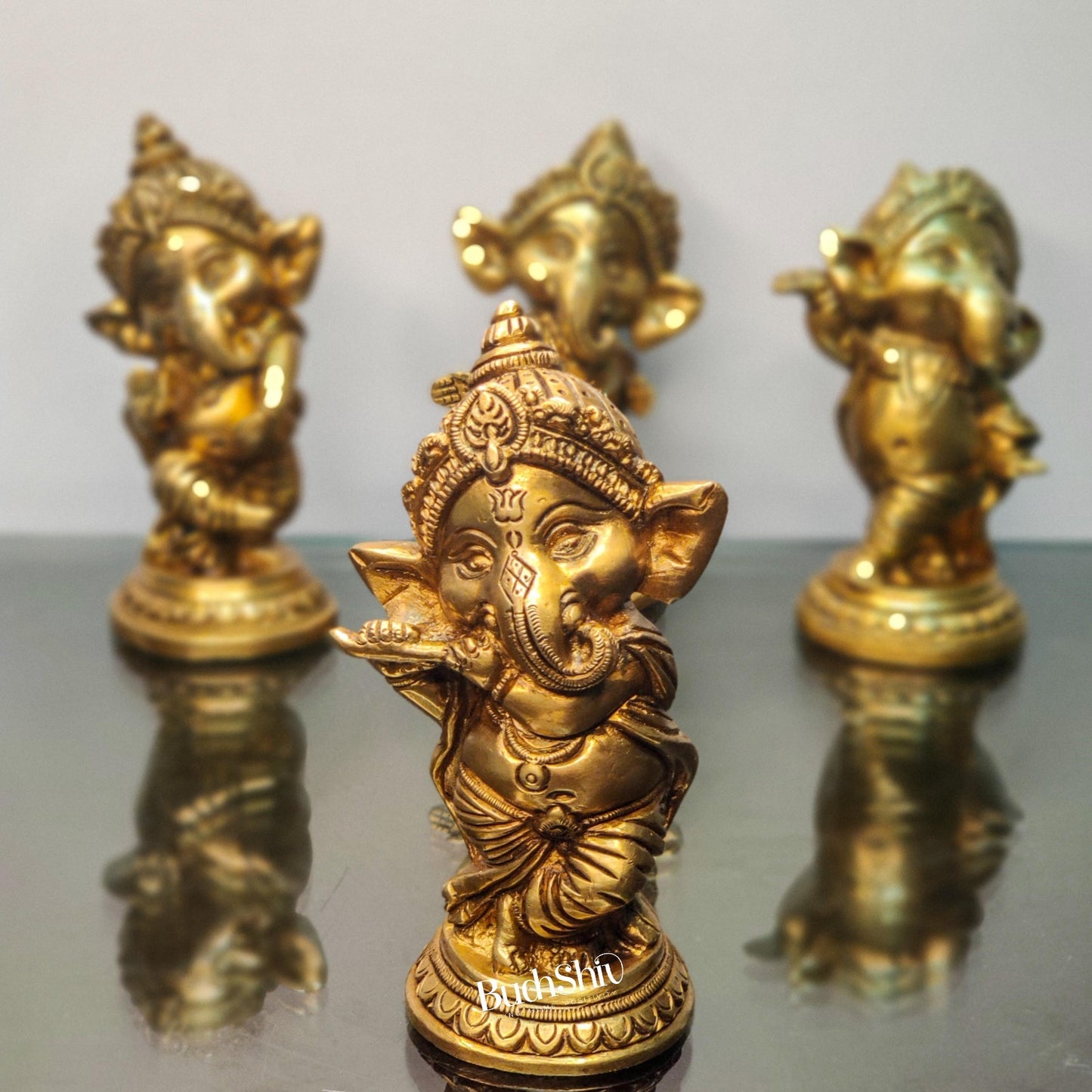 Buy Baby Ganesha Brass Idol Set of 4 - Golden | BudhShiv