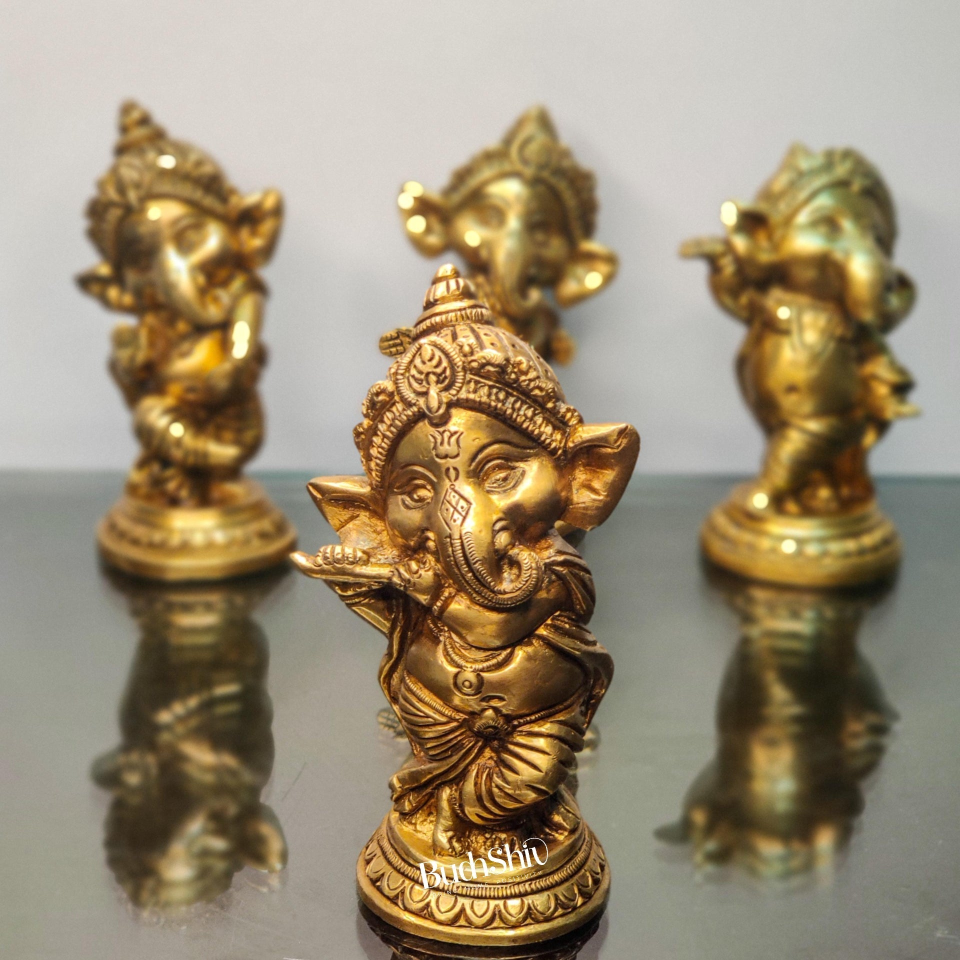Buy Baby Ganesha Brass Idol Set of 4 - Golden | BudhShiv