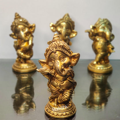 Buy Baby Ganesha Brass Idol Set of 4 - Golden | BudhShiv