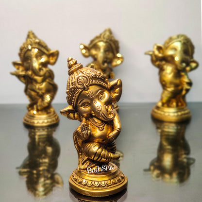 Buy Baby Ganesha Brass Idol Set of 4 - Golden | BudhShiv