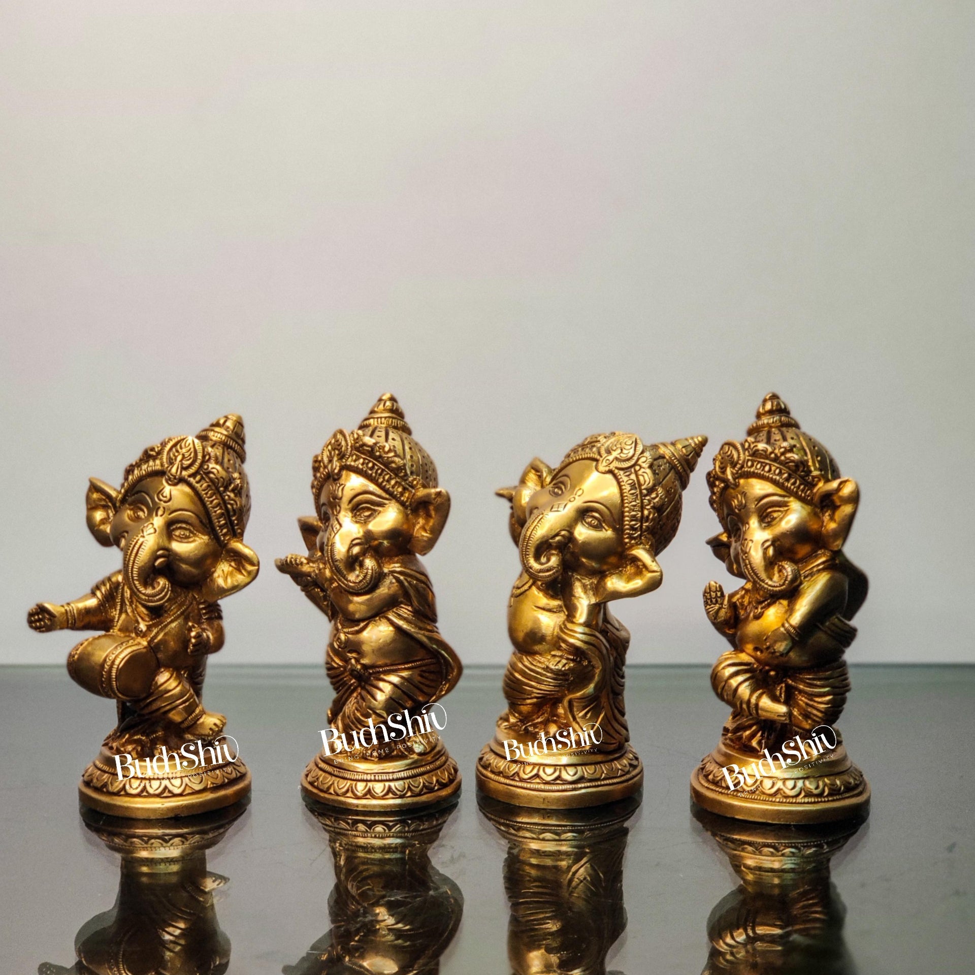 Buy Baby Ganesha Brass Idol Set of 4 - Golden | BudhShiv