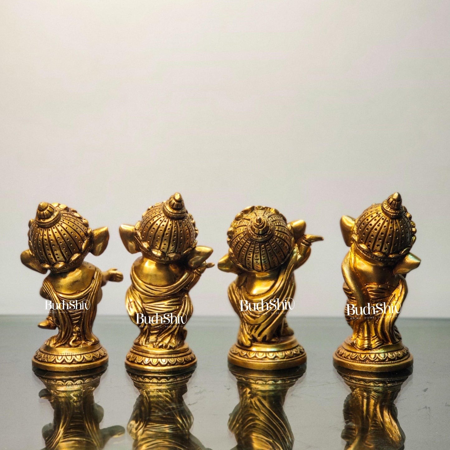 Buy Baby Ganesha Brass Idol Set of 4 - Golden | BudhShiv