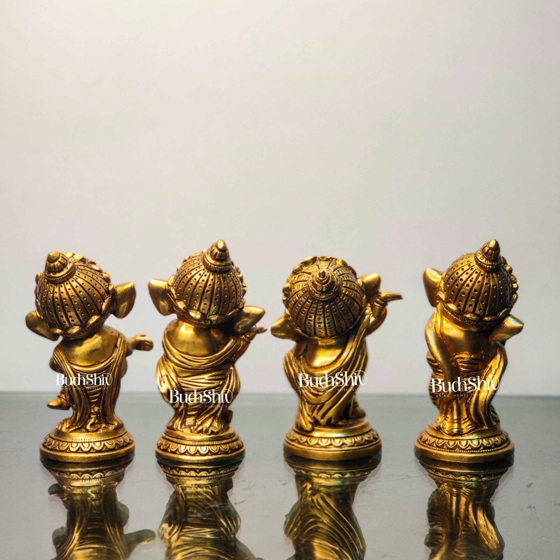 Buy Baby Ganesha Brass Idol Set of 4 - Golden | BudhShiv