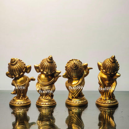 Buy Baby Ganesha Brass Idol Set of 4 - Golden | BudhShiv