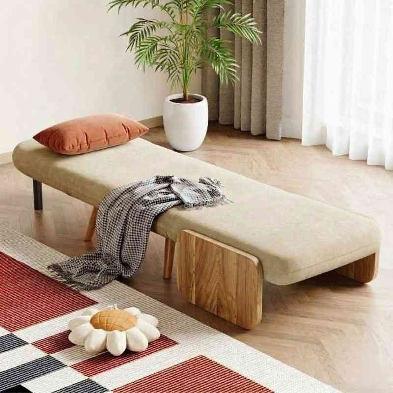 Mid-Century Beige 3-in-1 Convertible Single Seater Sofa Cum Bed with Solid Wood Arm Base