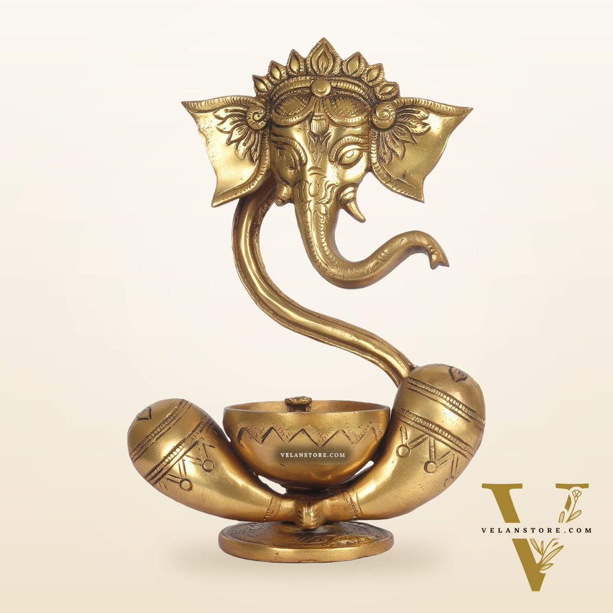 Buy Brass Abstract Ganesha with Engraved Design Diya - BudhShiv