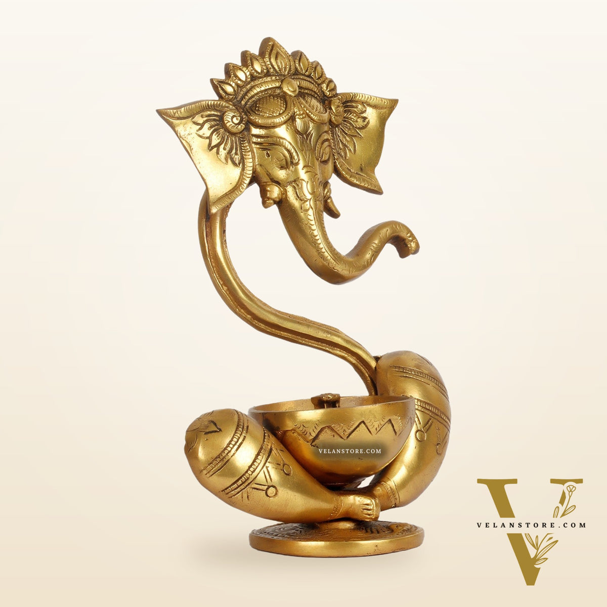 Buy Brass Abstract Ganesha with Engraved Design Diya - BudhShiv