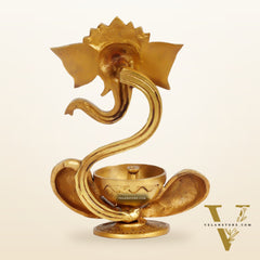 Buy Brass Abstract Ganesha with Engraved Design Diya - BudhShiv