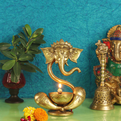 Buy Brass Abstract Ganesha with Engraved Design Diya - BudhShiv