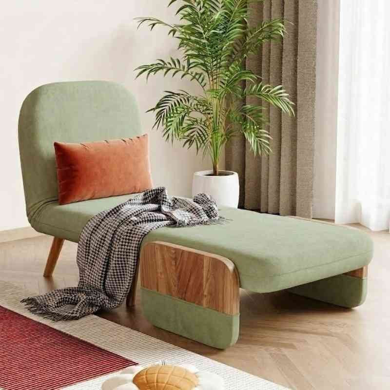 Mid-Century Green Convertible 3-in-1 Single Seater Sofa Cum Bed with Solid Wood Arm Base
