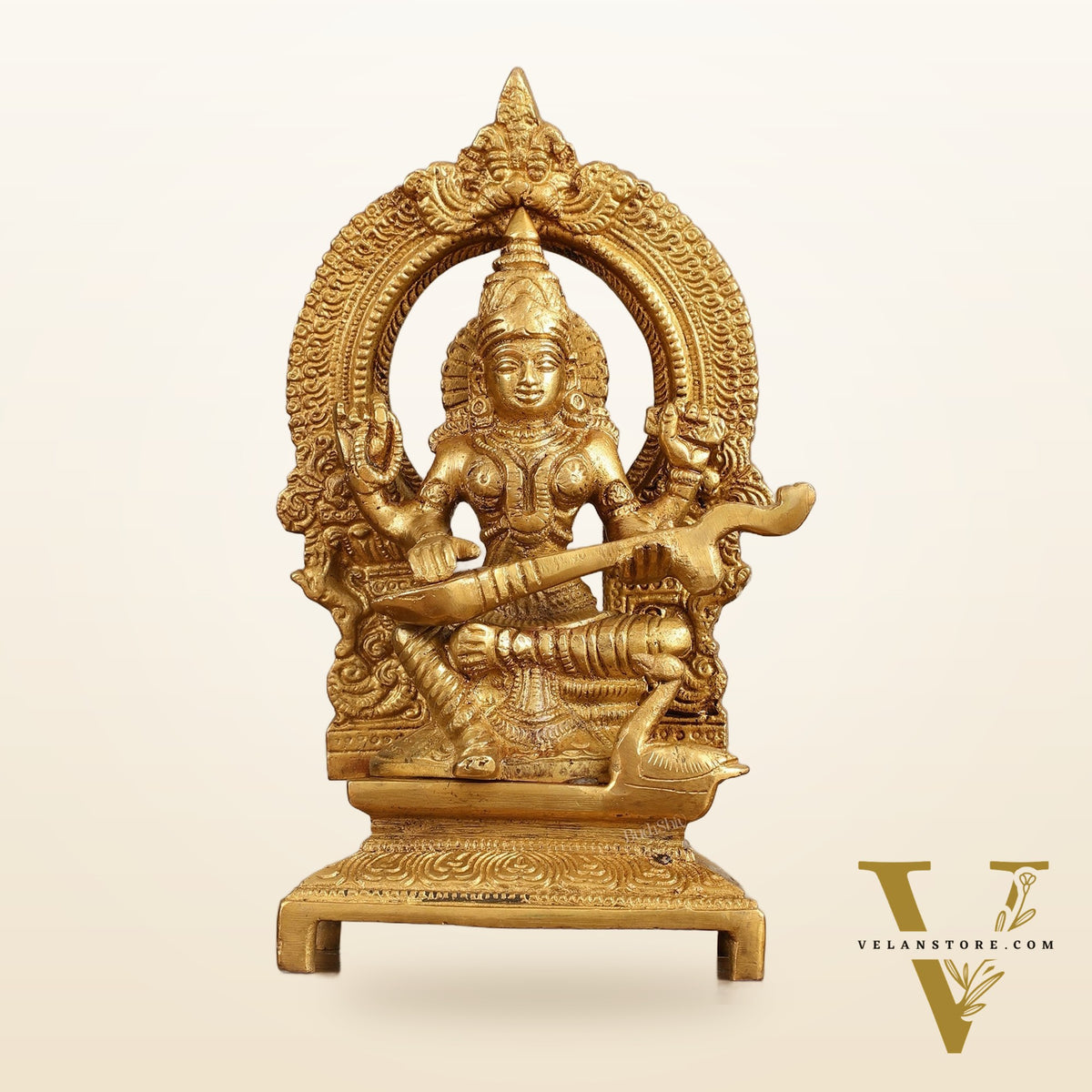 Buy Pure Brass Goddess Saraswati Idol with Arch - 7 Inches