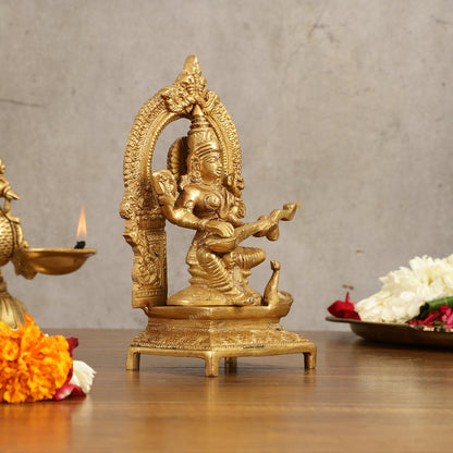 Buy Pure Brass Goddess Saraswati Idol with Arch - 7 Inches