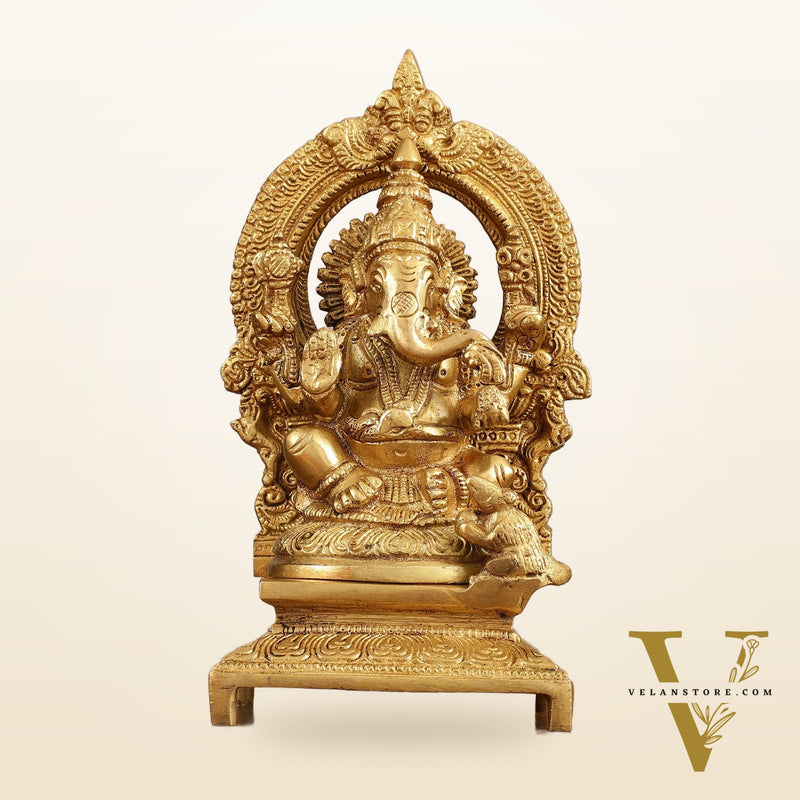 Buy Pure Brass Lord Ganesha Idol with Arch - 7 Inches