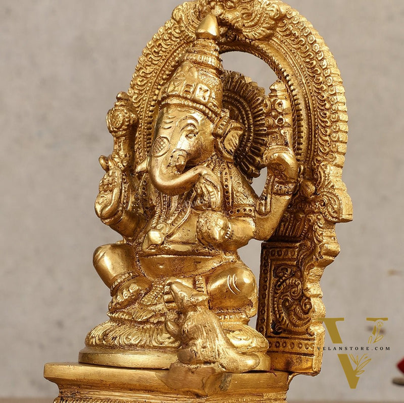 Buy Pure Brass Lord Ganesha Idol with Arch - 7 Inches