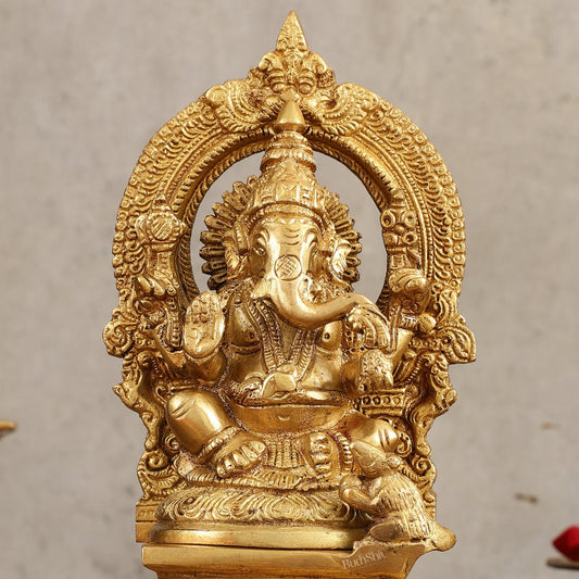Buy Pure Brass Lord Ganesha Idol with Arch - 7 Inches