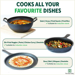 CASTrong Cast Iron Cookware Set: Tawa+ Kadai+ Frypan, Kitchen Set for Home, Pre-seasoned, 100% Pure, Induction, Free ₹400 Tadka Pan