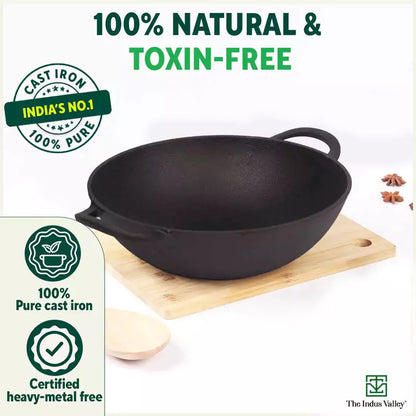 CASTrong Cast Iron Kadai, Pre-seasoned, Nonstick, 100% Pure, Toxin-free, 27cm, 2.5L, 2.5kg