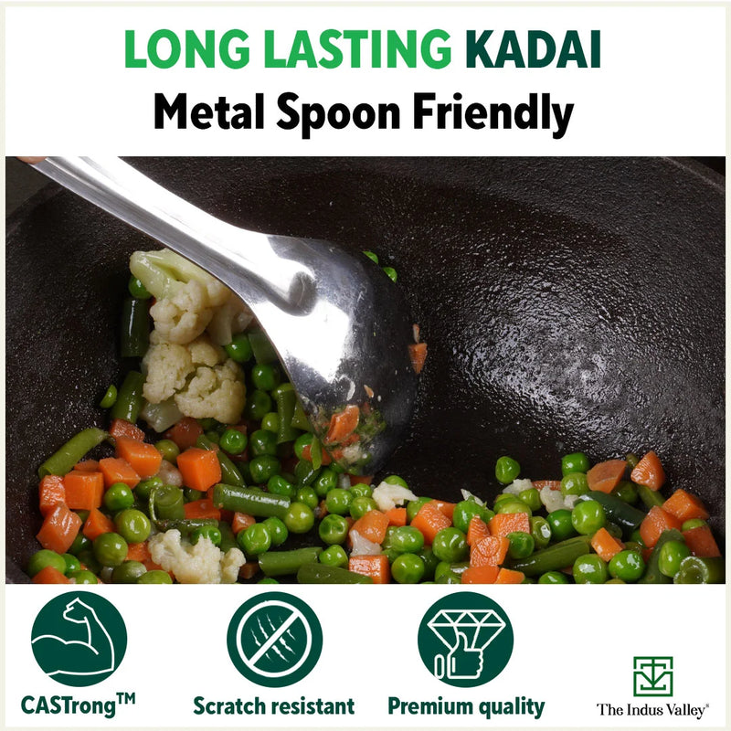 CASTrong Cast Iron Kadai ,Pre-seasoned, Nonstick, 100% Pure, Toxin-free, Induction, Free ₹110 Spatula, 25.4 cm, 2.3L, 2.5kg