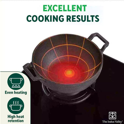 CASTrong Cast Iron Kadai, Pre-seasoned, Nonstick, 100% Pure, Toxin-free, Induction, 21/25cm, 1.7L/3.3kg