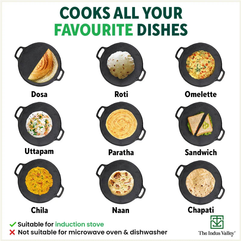 CASTrong Cast Iron Roti/Dosa Tawa, Pre-seasoned, Nonstick, 100% Pure, Toxin-free, Gas & Induction, Free ₹110 Spatula, 30.2cm, 2.4kg