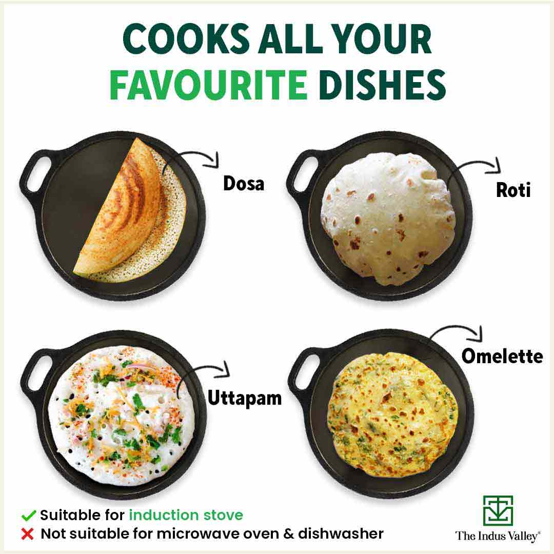 Super Smooth Cast Iron Tawa + Free ₹110 Spatula, Pre-seasoned, Nonstick, 100% Pure, Toxin-free, 30.5cm, 2.3kg