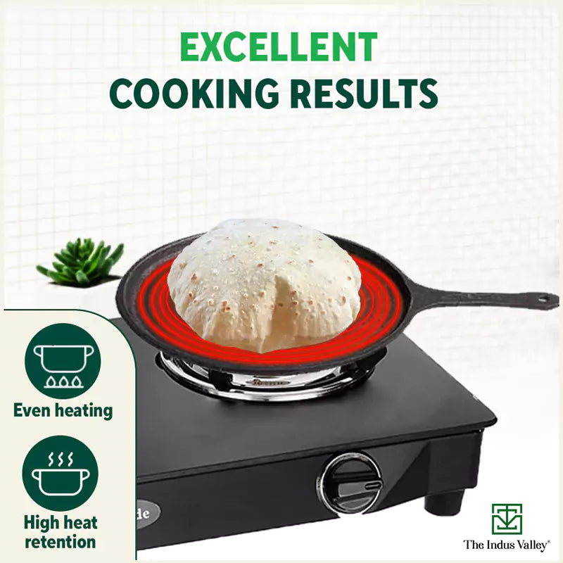 CASTrong Cast Iron Tawa with Handle, Pre-seasoned, 100% Pure, Toxin-free, Induction, 25cm,9.8inch