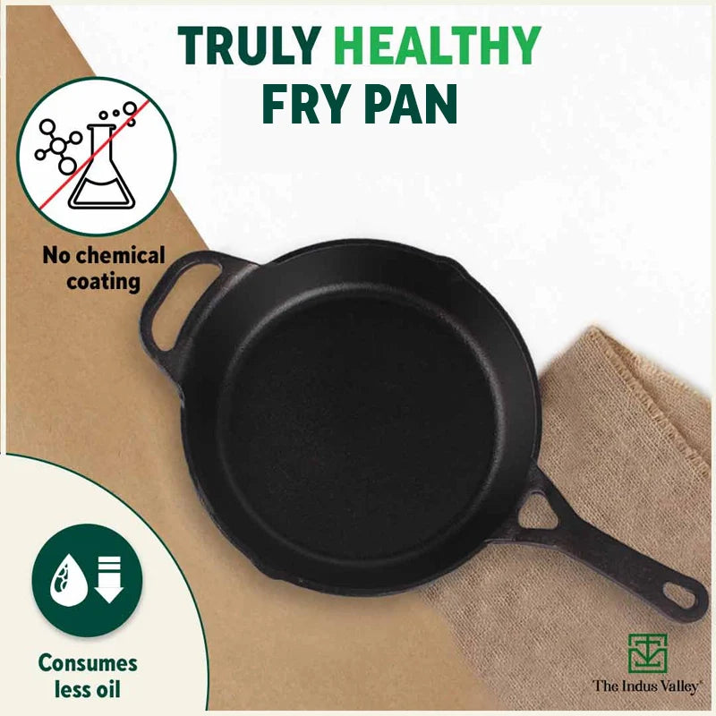 CASTrong Cast Iron Fry Pan/Skillet, Pre-seasoned, Nonstick, 100% Pure, Toxin-free, Induction, Free ₹110 Spatula, 25.4cm, 1.7L, 2.3kg