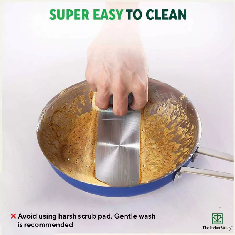 Tri-Steel Premium Stainless Steel Fry Pan, Tri-ply (3 Layer) Induction Bottom, 1.5L, Blue