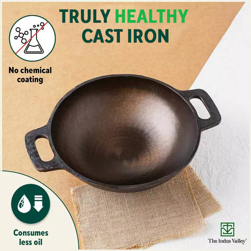 Super Smooth Cast Iron Set: Frypan+ Kadai+ Tawa, Kitchen set for Home, Nonstick, 100% Pure,Toxin-free, Free ₹400 Tadka Pan
