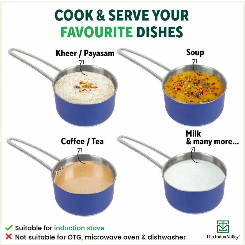 Tri-Steel Premium Stainless Steel Saucepan/ Milk/ Tea Pan, Tri-ply (3 Layer) Induction Bottom, Steel Lid, 1.4L, Blue