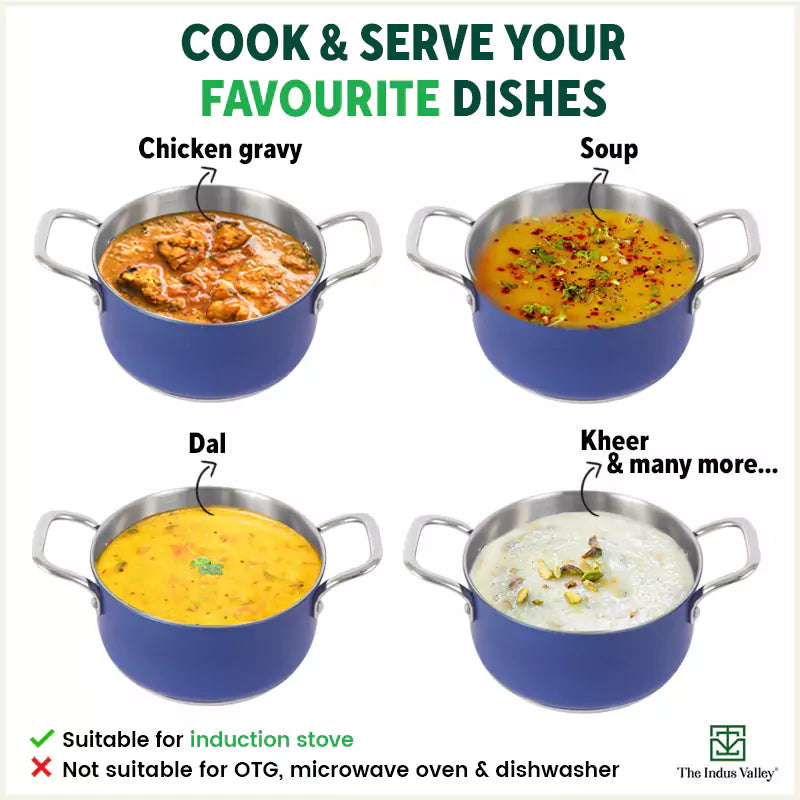 Tri-Steel Premium Stainless Steel Casserole/ Saucepot with Steel Lid, Tri-ply (3 Layer) Induction Bottom, 1.9L, Blue