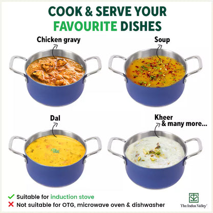 Tri-Steel Premium Stainless Steel Casserole/ Saucepot with Steel Lid, Tri-ply (3 Layer) Induction Bottom, 1.9L, Blue