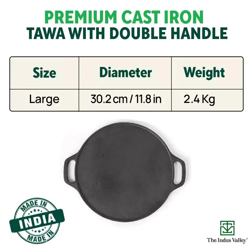 CASTrong Cast Iron Roti/Dosa Tawa,Pre-seasoned, Nonstick, 100% Pure, Toxin-free, Induction, 30.2cm, 2.4kg