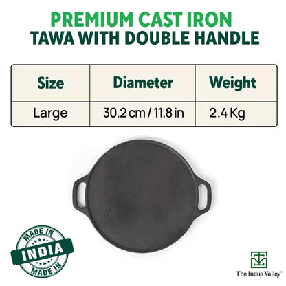 CASTrong Cast Iron Roti/Dosa Tawa,Pre-seasoned, Nonstick, 100% Pure, Toxin-free, Induction, 30.2cm, 2.4kg
