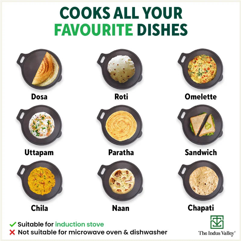 Super Smooth Cast Iron Tawa,Pre-seasoned, Nonstick, 100% Pure, Toxin-free, Induction, 28/30.5cm, 2.8/2.9kg