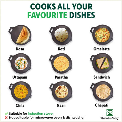 Super Smooth Cast Iron Tawa,Pre-seasoned, Nonstick, 100% Pure, Toxin-free, Induction, 28/30.5cm, 2.8/2.9kg