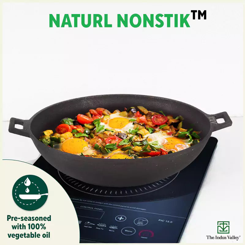 CASTrong Cast Iron Wok Kadai, Pre-seasoned, 100% Pure, Toxin-free, 31cm, 3.2L, 2.8kg